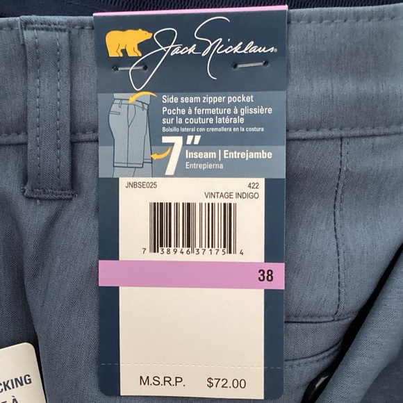 Jack Nicklaus New Moisture Wicking Sun Protection 7” Shorts Stretch Blue Size 38 - Picture 2 of 8